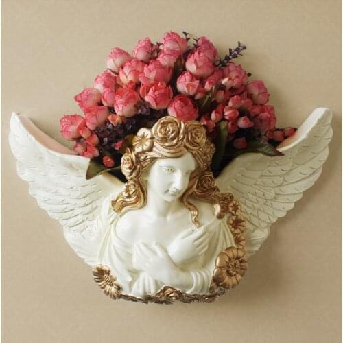 European Resin Angel Wall Hanging Vase Decoration Crafts Home Livingroom Wall Mural Ornaments Hotel Wall Sticker Accessories Art