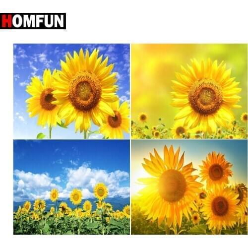 HOMFUN Paint With Diamond Embroide”sunflowers" Diamond Painting Full Square Round Picture Of Rhinestone Decor