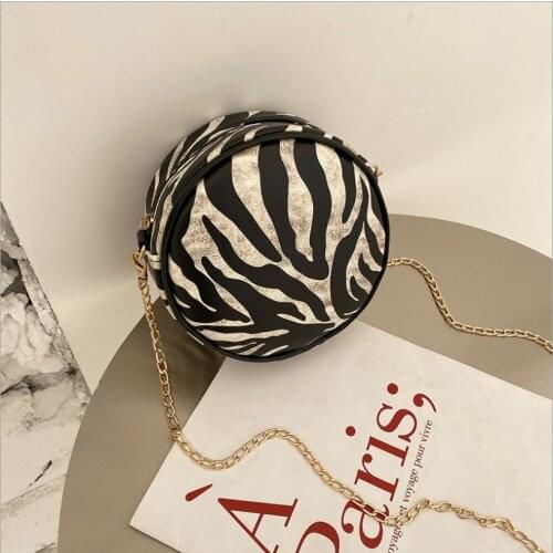 Personality Leopard Round Shaped Shoulder Bags for Women 2021 Vintage Chain Casual Small Totes PU Leather Crossbody Handbags