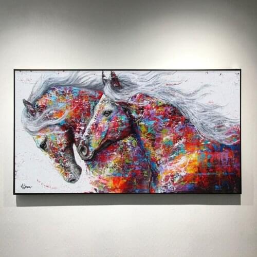Two Running Horses Canvas Painting Wall Art Pictures Modern Abstract Animal Prints and Posters for Living Room Decor