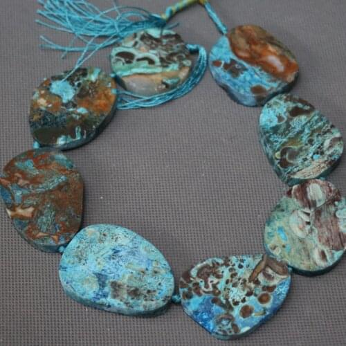 KINDGEMS) Blue Sea Sediment Imperial Stone Slice, Full Drilled Slab Beads Accessories Jewelry Factory Wholesale Price