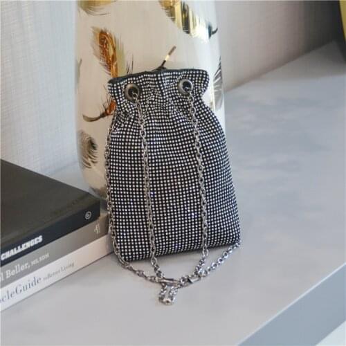 Luxury Bling Rhinestone Evening Clutch Diamond Bucket Shoulder Bag Ladies Crystal Dinner Party Purse Crystal Handbag for Women