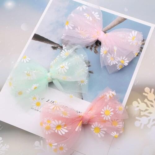 2pcs Little Daisy Padded Patches Bow Tie Appliques for Craft Clothes Stickers Supplies DIY Hair Clips Ornament Decor Accessories