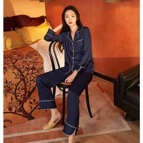 FZSLCYIYI Summer Ice Silk Solid Color Satin Long Sleeve Pants Pajama Set Sleepwear Bride Bridesmaid Wedding Nightwear Homewear
