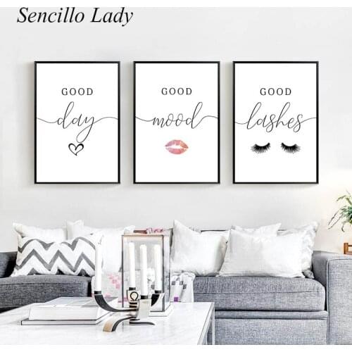 Motivational Text Fashion Quotes Poster Letter Art Lips Eyelash Painting Inspirational Wall Art Picture Home Bedroom Decoration