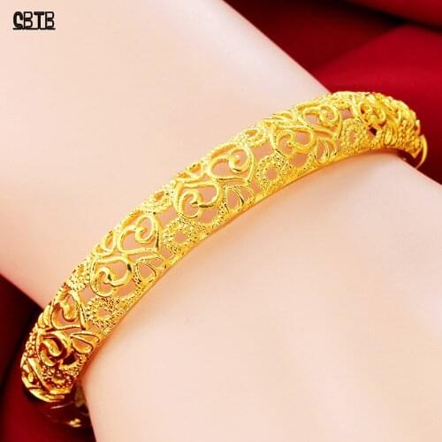 Muslim Wedding Bracelet Gold Filled Female Openable Bracelet Islamic Turkey Exquisitely Carved High Quality Bracelet Jewelry