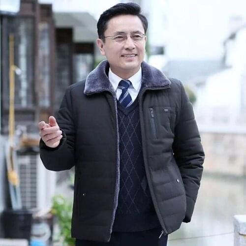 Mens Warm Jacket Winter Parka Fur Collar Windbreaker Cotton Padded Thick Black Coat Male Casual Autumn Fleece Jacket Men Y181