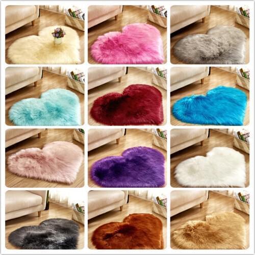 Love Heart Faux Sheepskin Soft Home Carpets Warm Hairy Carpet Plain Skin Fur Plain Fluffy Rugs Bedroom Shaggy large Area carpet