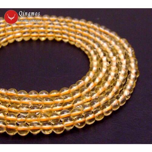 Qingmos Natural 4mm Round Yellow Crystal Beads for Jewelry Making Necklace Bracelet with Gem Stone Loose Beads Strand 15''-lo727
