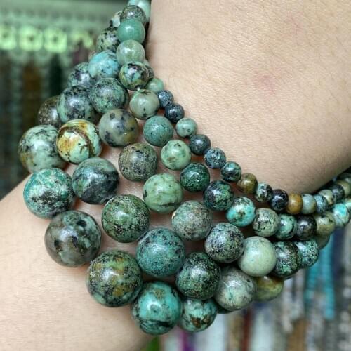 Natural African Turquoises Stone Beads Round Loose Spacer Mineral Beads For Jewelry Making Diy Bracelet 4 6 8 10 12mm 15”strand