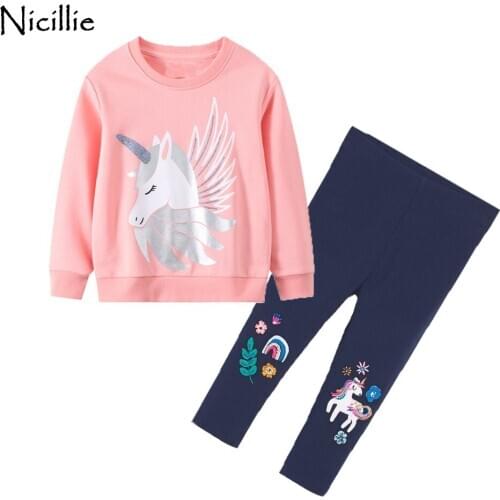 Nicillie 2pcs Suits Kids Clothing Sets Girl Children Unicorn Printing Long Sleeve Sets Tshirt and Skinny Pants Sets For Girls
