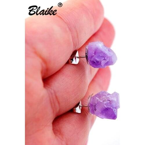 Blaike 2020 New Small Irregular Purple Crystal Stud Earrings For Women 925 Silver Fashion Birthstone Jewelry Gifts