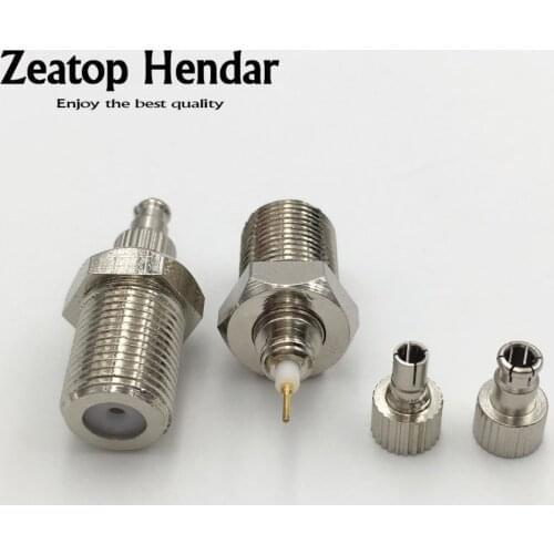 2Pcs Brass 2 in 1 CRC9 and TS9 Male Jack to F Female Plug Straight RF Coaxial Adapter Nickel plated Connector