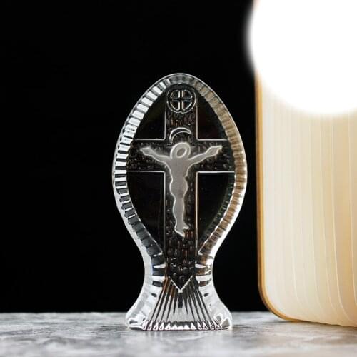 Custom Crystal Crucifix Jesus Craft Baby Shower Souvenirs 3D Glass Religious Cross Craft