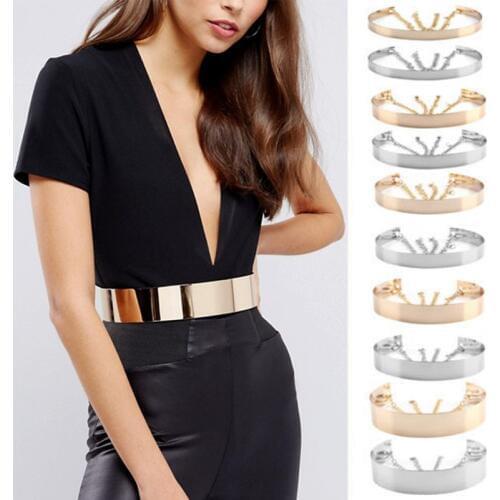 Adjustable Belts 2019 Fashion Women Full Metal Waist Mirror Wide Gold Silver Plate Waistband Chains Belt