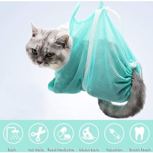 Mesh Cat Grooming Shower Bag Polyester Wash Mesh Bags Adjustable Cats Restraint Bag Prevent Scratching For Bathing Nail Trimming
