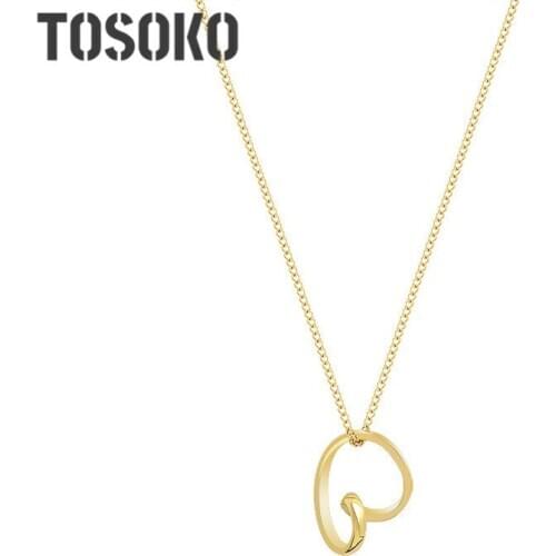 TOSOKO Stainless Steel Jewelry Twist Around Peach Heart Love Pendant Necklace Sweet Clavicle Chain For Women BSP812