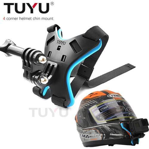 TUYU 4 Corner Motorcycle Bicycle Helmet Camera Strap Chin Mount for GoPro Hero8 7 6 5 4 sj4000 h9 Yi 4k DJI Insta360 Accessories