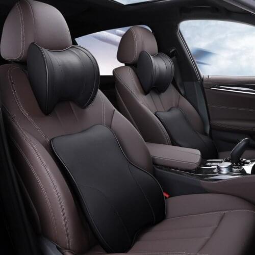 Universal Car Headrest Memory Cotton Foam Waist Cushion Pillow Perforated Leather Front Rear Seat Neck Rest Lumbar Supports Set