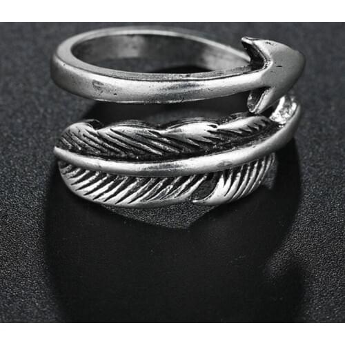 Vintage Style Silver Color Arrow Feather Rings For Women Punk Big Antique Open Adjustable Statement Finger Jewelry Best Gift