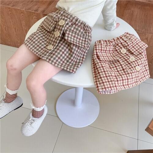 2 3 4 5 6 Y Baby Girls Skirts Autumn Winter Kids Fashion Plaid Skirt Korean Casual Buttons Mini Skirt For Girl Toddler Clothes