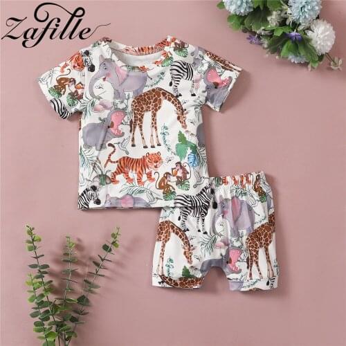 ZAFILLE 0-24 Months Kids Clothes Baby Boy Set Tiger Animal Print Cartoon Tees and Shorts 2pcs Toddler Children Suits For Babies