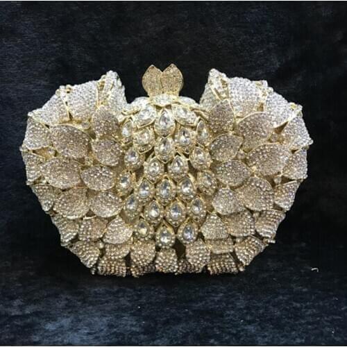 Hollow Out Flower messenger crossbody bag Women Crystal Clutch Evening Handbags Metal Hardcase Floral Wedding Minaudiere Bags
