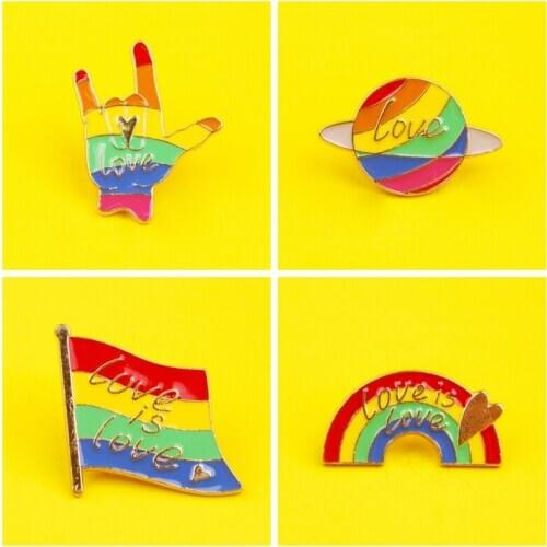 Love Is Love Pin Brooches For Backpack Rainbow Gay Pins Lapel For Clothes Zinc Alloy Metal Badges Gift For Loves Friends