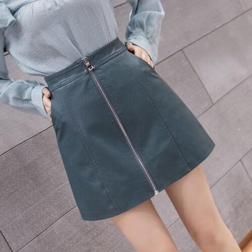 Zipper Pu Beach Mini Korean Fashion High-Waisted Vintage Spring Autumn Summer WomenS Clothing Skirts Vetement Femme 2021