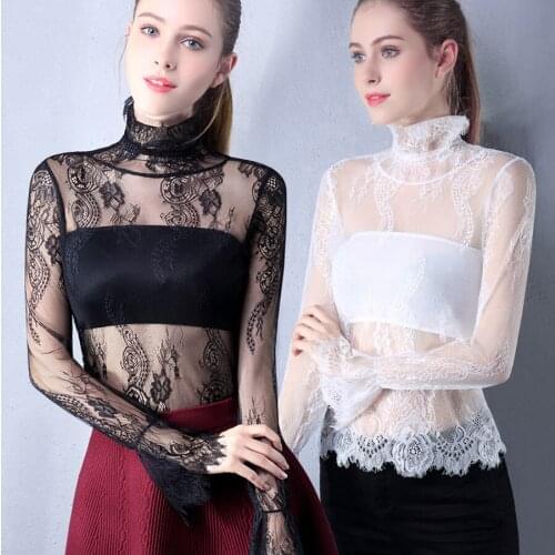 Kislady 2020 Spring Summer Transparent Flare Sleeve Women Tops See Through Top Women Sexy Shirt Hot Fashion Lace Blouse Korean