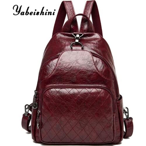 Yabeishini 2020 New Women Leather Backpacks Vintage Female Shoulder Bag Travel Ladies Bagpack School Bags For Girls Preppy