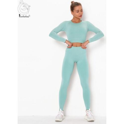 2pcs/set Vital Women Sport Suit Yoga Set Gym Workout Clothes Long Sleeve Fitness Crop Top + High Waist Energy Seamless Leggings