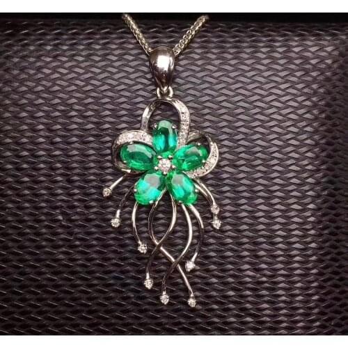 Flower style elegant emerald necklace women fine jewelry good color 100% natural gem fashion style silver necklace present