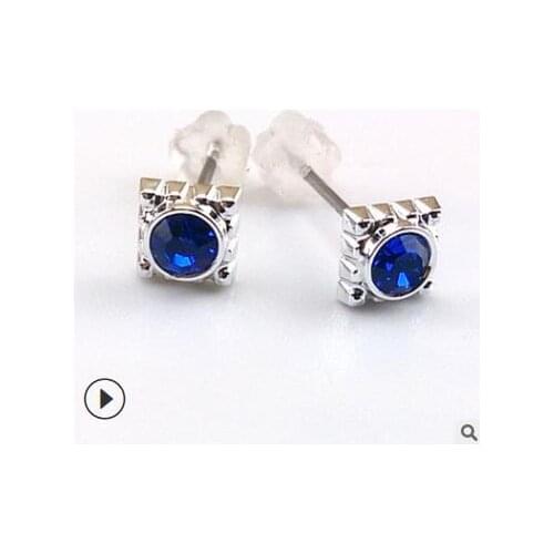 1 Pair Cute Japan Anime Black Butler Cosplay Kuroshitsuji Square Gear Magic Blue Rhinestone Stud Earrings ring Figure Toys Gifts