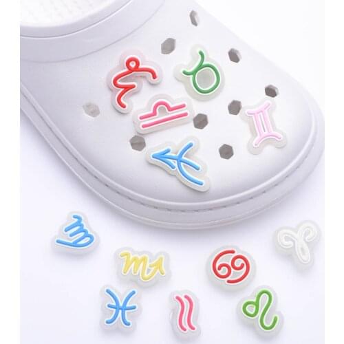1PCS PVC Fluorescence Shoe Charms Croc Shoe Accessories Zodiac Signs Button JIBZ Charm Number Clogs Shoe Decoration Kids Gifts