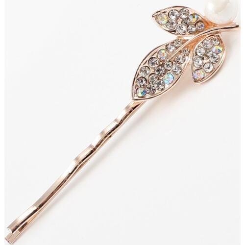 New 1PC Cute Pearl Leaves Rhinestone Barrette Girls Hair Accessories Hair Clip Lovely Hairpin Hair Ornaments