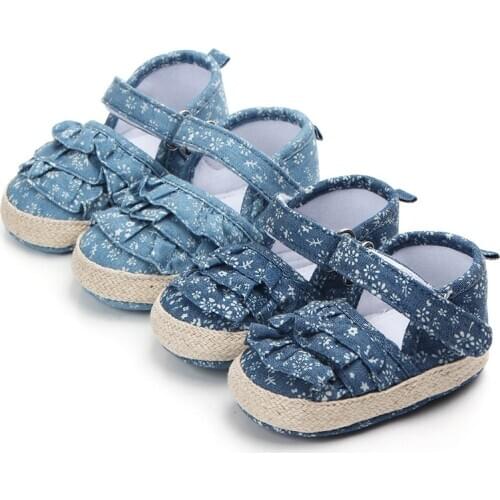 2020 Children Summer Shoes Newborn Infant Baby Girl Soft Crib Denim Shoes Infants Anti-slip Sneaker Striped Bow Prewalker 0-18M