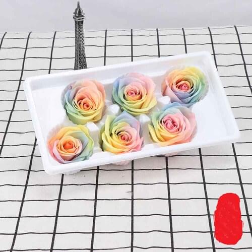 6Pcs/Box Preserved Rose Color Gradient Immortal Rose 5-6CM Diameter Mothers Day DIY Wedding Eternal Life Flower Gift For Wife