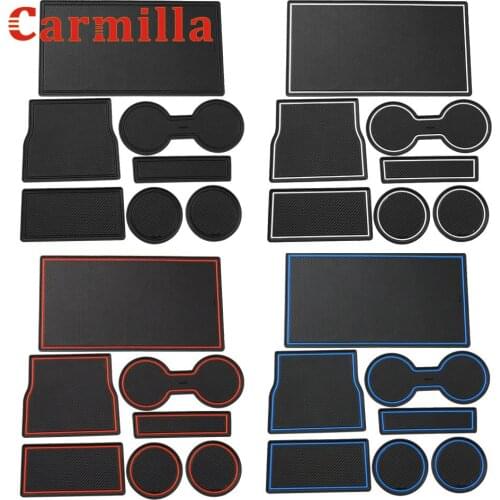 7Pcs Car Gate Slot Pad Door Groove Mat Fit for Tesla Model 3 Black/Red/White Rubber Mat Center Console Cup Holder Accessoriess