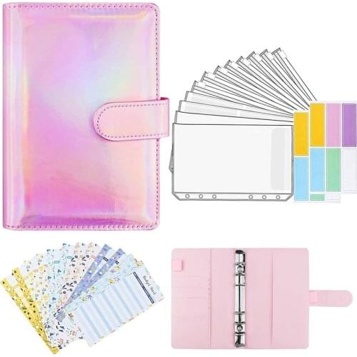 A6 PU Leather Binder Sleeve, with 12 A6 Binder Pockets, 6 Ring Budget Binders, Money-Saving Cash Envelope System