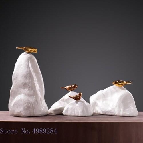 Chinese style mountain peak stone Stone mountain Golden bird Resin crafts ornaments Abstract sculpture Home Decoration