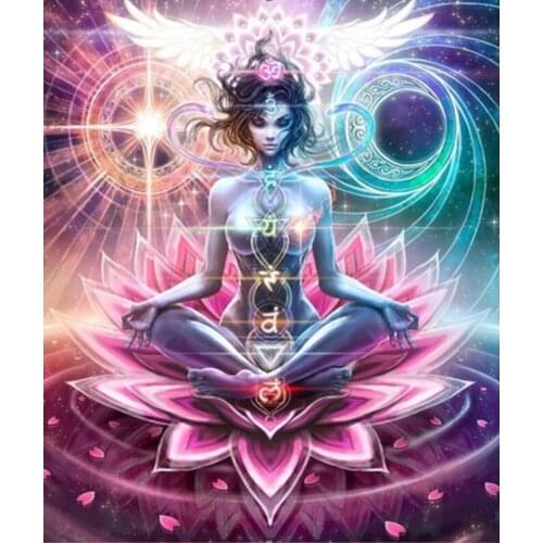 DIY Buddha Diamond Embroidery Full Round AB Diamond Painting Girl Flower Rhinestones Mosaic Cross Stitch Home Art Decor