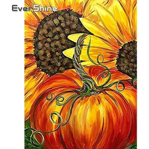 EverShine Diamond Painting DIY Thanksgiving Diamond Embroidery Full Drill Square Pumpkin Picture Rhinestones Mosaic Home Decor
