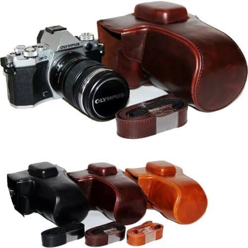 New Pu Leather Camera Case Bag Cover For Olympus OMD EM5 II EM5 Mark II EM5-II With Strap Coffee Black Brown