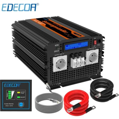 EDECOA UPS inverter pure sine wave 3500W DC 12V to AC 220V power inverter battery charger with LCD display remote control