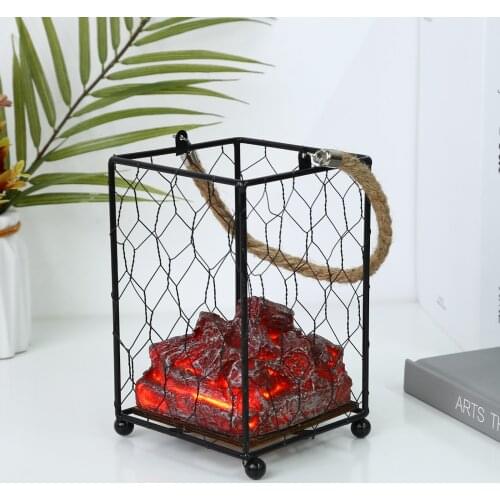 Simulation Charcoal Fire Lamp LED Table Lamp for Bedroom Fireplace Lantern Flameless Hanging Lantern Decoration for Garden Yard