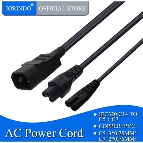 JORINDO 0.3M/1FT IEC320 C14 TO C7+C5 power cord one point two conversion cord,IEC320 C14 male head to C7+C5 double female head