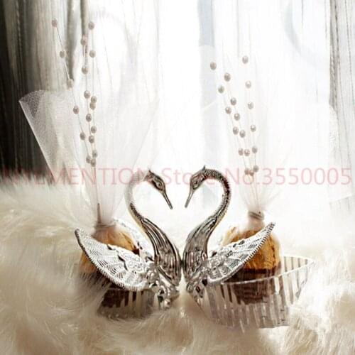 New European Styles Acrylic Silver Swan Sweet Wedding Gift Jewely Candy box Candy gift box Wedding Favors holders 500pcs