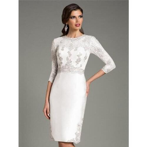 Ivory Silver Lace Mother of the Bride Dresses Short Knee Length With Three Quarter Sleeves Wedding Guest Gown vestido de madrin