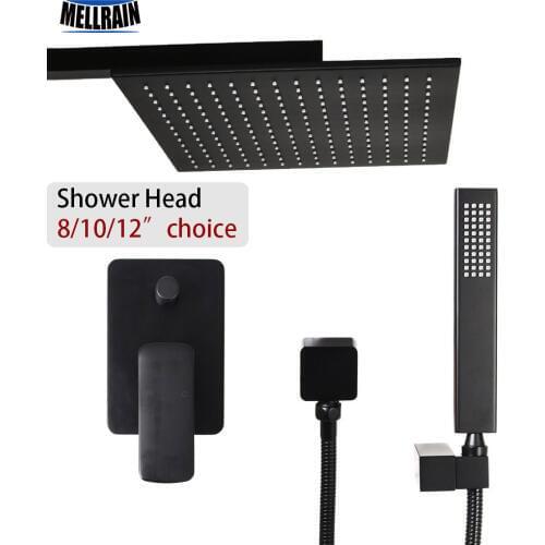 Brass quality black color bath shower set wall mounted 8 10 12 inch rain shower head choice water mixer onekey water separator